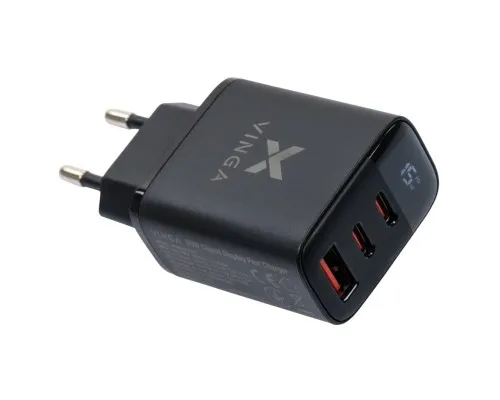 Зарядний пристрій Vinga 2xUSB-C PD30W + USB-A QC30W Display 30W Max (VCR30ACCDB)