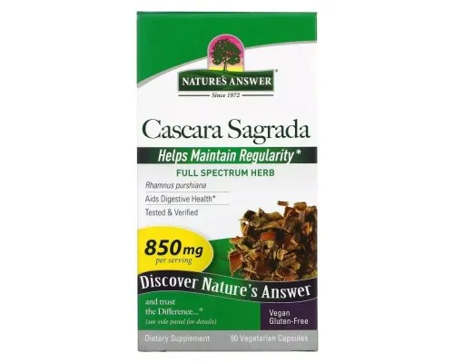 Травы Nature's Answer Каскара Саграда, 850 мг, Cascara Sagrada, 90 вегетарианских капс (NTA-16142)