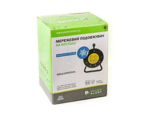 Мережевий подовжувач PowerPlant на катушке 40 м, 4 розетки, морозостойкий (JY-2002/40) (PPRA10M40S4L)