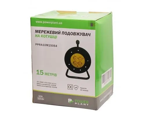 Мережевий подовжувач PowerPlant на катушке 15 м, 4 розетки (JY-2002/15) (PPRA10M150S4)