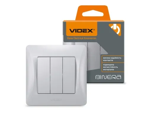 Вимикач Videx BINERA 3кл срібний шовк (VF-BNSW3-SS)