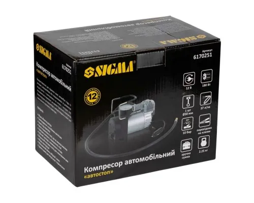 Автомобільний компресор Sigma 12В, 180Вт, 37л/мин, 10бар (6170251)