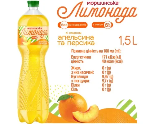Напій Моршинська соковмісний Лимонада зі смаком Апельсин-Персик 1.5 л (4820017002769)