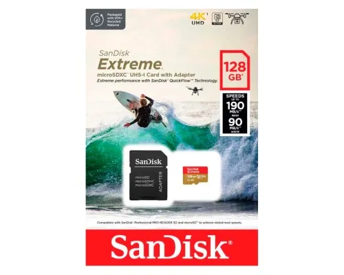 Карта памяті SanDisk 128GB microSD class 10 UHS-I Extreme For Action Cams and Dro (SDSQXAA-128G-GN6AA)