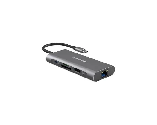 Концентратор PowerPlant USB-C to 2xUSB 3.0, 1xUSB 2.0, 1xType-C (PD), HDMI, SD, RJ45 (CA913497)