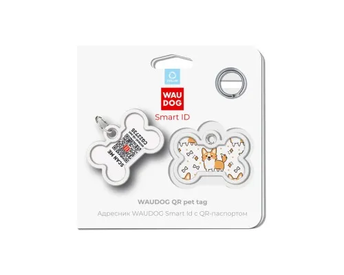 Адресник для животных WAUDOG Smart ID с QR паспортом Корги, кость 40х28 мм (0640-0212)