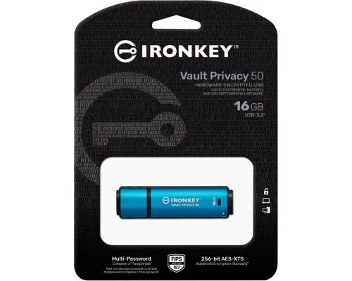 USB флеш накопитель Kingston 16GB IronKey Vault Privacy 50 Blue USB 3.2 (IKVP50/16GB)