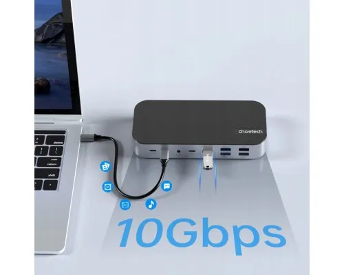 Концентратор Choetech USB-C 15-in-1 HDMI/PD/CR/LAN/USB-A/USB-C/AUX/VGA/DP (HUB-M52-GY)