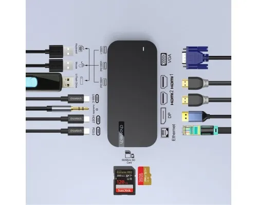 Концентратор Choetech USB-C 15-in-1 HDMI/PD/CR/LAN/USB-A/USB-C/AUX/VGA/DP (HUB-M52-GY)