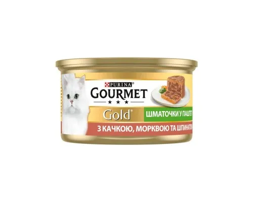 Паштет для котів Purina Gourmet Gold. З качкою, морквою і шпинатом. Шматочки в паштеті 85 г (7613033728778)