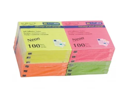 Бумага для заметок Buromax with adhesive layer 76х76мм, 100sheets, NEON colors (BM.2312-98)
