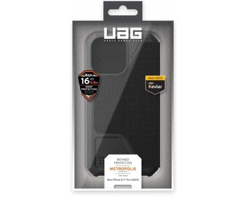 Чохол до мобільного телефона UAG Apple iPhone 14 Pro Max Metropolis, Kevlar Black (114047113940)