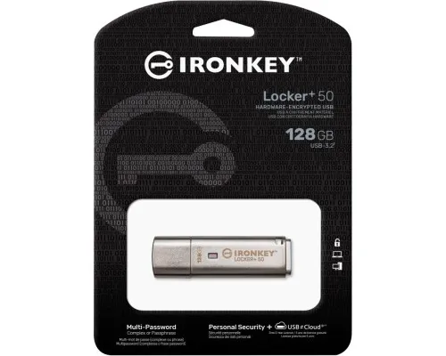 USB флеш накопитель Kingston 128GB IronKey Locker Plus 50 AES Encrypted USB 3.2 (IKLP50/128GB)
