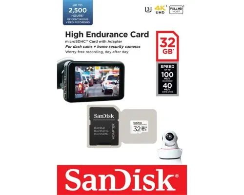 Карта памяти SanDisk 32GB microSDHC class 10 UHS-I U3 V30 High Endurance (SDSQQNR-032G-GN6IA)