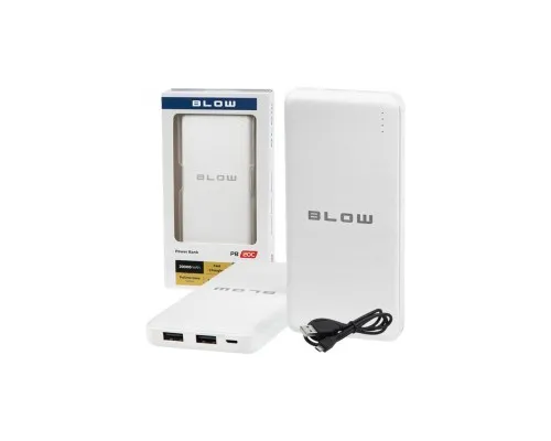 Батарея универсальная Blow 20000mAh, inp:Micro-USB(5V/2A), out:USB-A*2(5V/2,4A max), white (PB20C)