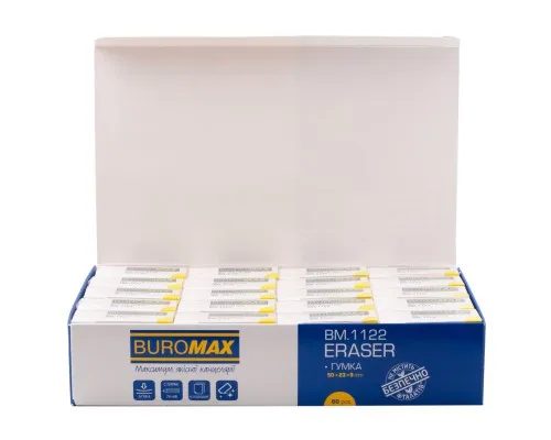 Ластик Buromax прямоугольная, 50x23x9 мм, мягкий пластик, в инд. бумаж. обертке, белая (BM.1122)