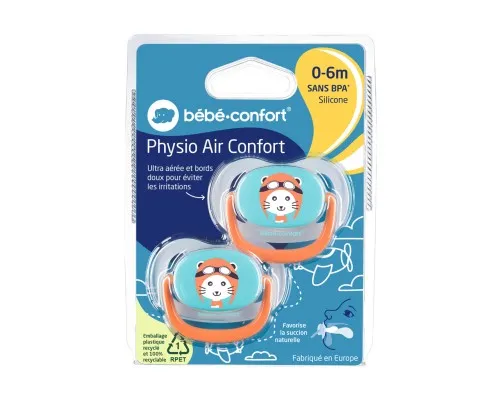 Пустушка Bebe Confort Physio Air, 2 шт, 0/6 міс (синя з помаранчевим) (3104201770)