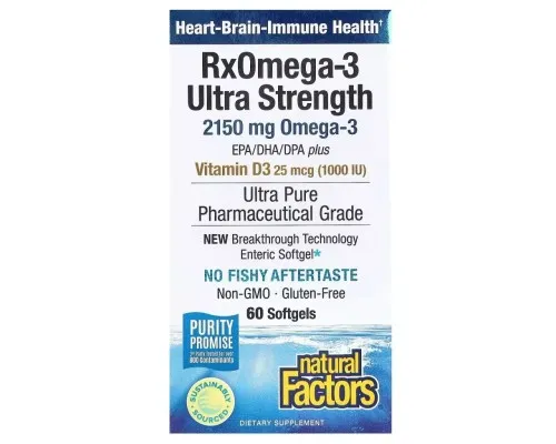 Жирні кислоти Natural Factors Омега-3 ультра та вітамін D3, 2150 мг, RxOmega-3 Ultra Strength with Vitamin D3 (NFS-35489)