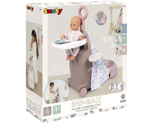 Ігровий набір Smoby Toys Baby Nurse Розкладна валіза 3 в 1 Сіро-рожевий (220374)