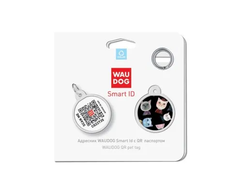 Адресник для животных WAUDOG Smart ID с QR паспортом Кошки, круг 25 мм (0625-0216)
