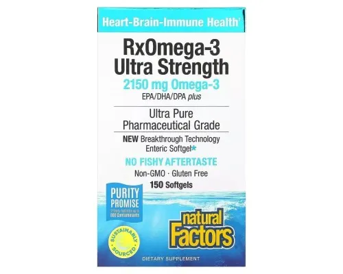 Жирные кислоты Natural Factors Омега-3 ультра, 2150 мг, RxOmega-3 Ultra Strength, 150 гелевых капсул (NFS-35493)