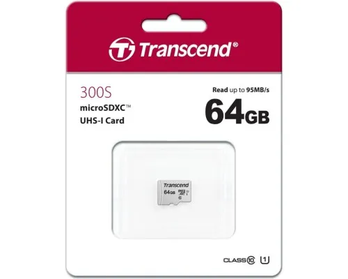 Карта памяти Transcend 64GB microSDXC class 10 UHS-I U1 (TS64GUSD300S)