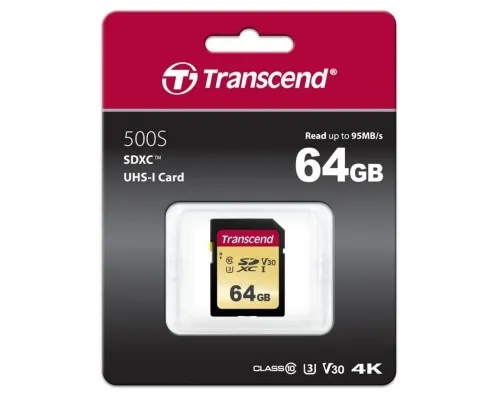 Карта памяті Transcend 64GB SDXC class 10 UHS-I (TS64GSDC500S)