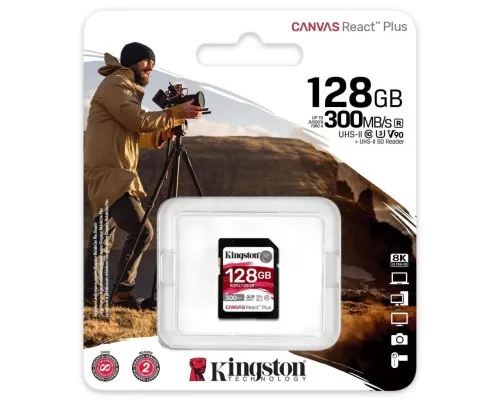 Карта памяті Kingston 128GB SDXC class 10 UHS-II U3 Canvas React Plus (SDR2/128GB)