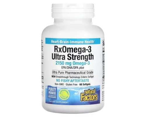 Жирные кислоты Natural Factors Омега-3 ультра, 2150 мг, RxOmega-3 Ultra Strength, 150 гелевих капсул (NFS-35490)