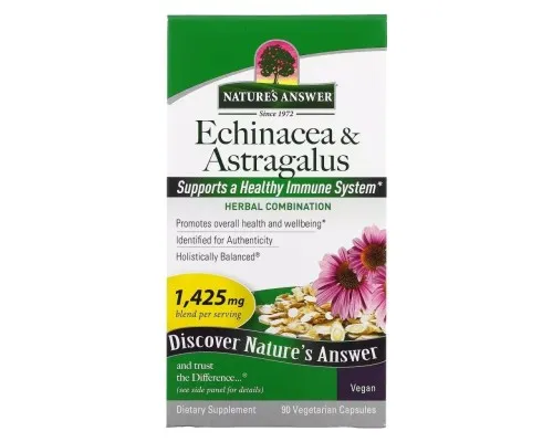 Травы Nature's Answer Эхинацея и астрагал, Echinacea & Astragalus, 90 вегетарианских ка (NTA16047)