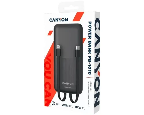 Батарея універсальна Canyon PB-1010 10000 mAh PD/22.5W QC/3.0 Black (CNE-CPB1010B)