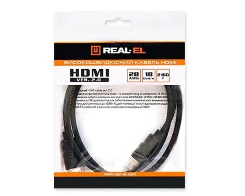 Кабель мультимедийный HDMI to HDMI 4.0m black REAL-EL (EL123500019)