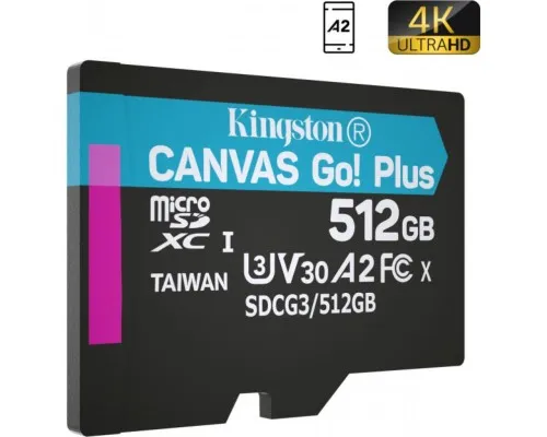 Карта памяті Kingston 512GB microSDXC class 10 UHS-I/U3 Canvas Go Plus (SDCG3/512GBSP)