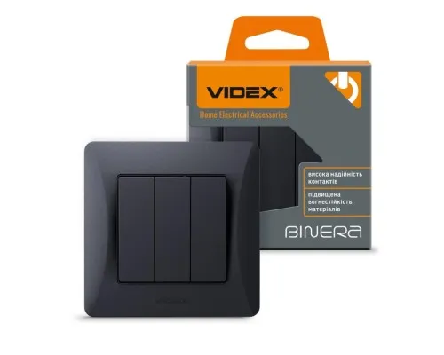 Вимикач Videx BINERA 3кл чорний графіт (VF-BNSW3-BG)