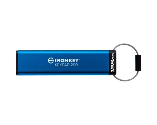 USB флеш накопичувач Kingston 128GB IronKey Keypad 200 AES-256 Encrypted Blue USB 3.2 (IKKP200/128GB)