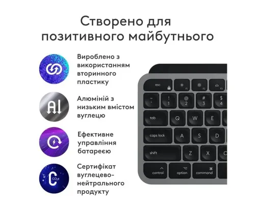 Клавіатура Logitech MX Keys S для MAC Bluetooth/Wireless UA Space Grey (920-011637)
