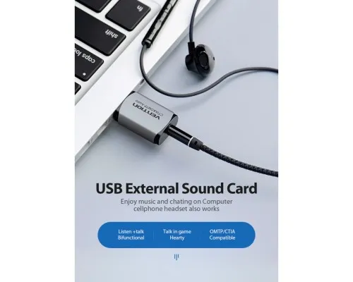 Звуковая плата Vention Audio USB 1х3,5mm jack 4pin Metal (OMTP-CTIA) (CDLH0)