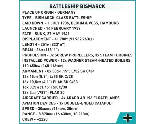 Конструктор Cobi Лінкор Бісмарк 1:300, 2789 деталей (COBI-4841)