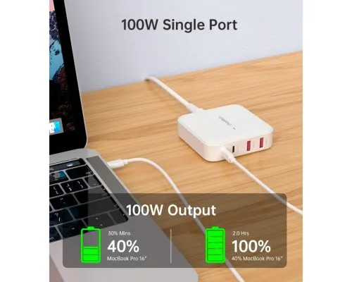 Зарядний пристрій Choetech GaN 2 USB-A / 2 USB-C 100W QC3.0/PD/PPS (PD8008-EU-WH)