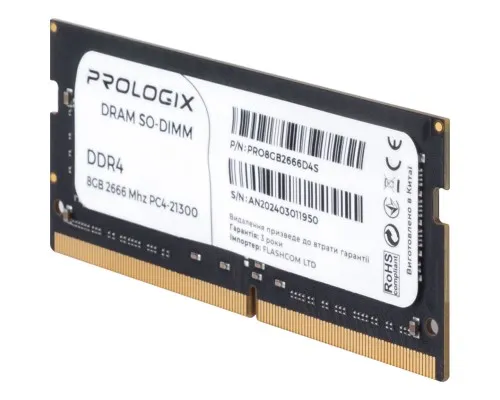 Модуль пам'яті для ноутбука SoDIMM DDR4 8GB 2666 MHz Prologix (PRO8GB2666D4S)