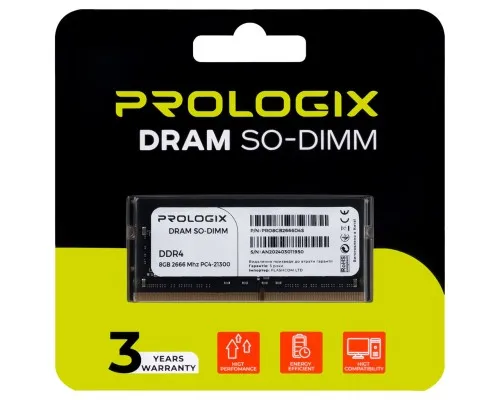 Модуль памяти для ноутбука SoDIMM DDR4 8GB 2666 MHz Prologix (PRO8GB2666D4S)