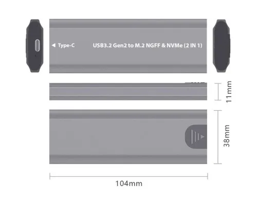 Карман внешний Dynamode M.2 SSD NVMe/SATA combo ч-з USB3.2 GEN2 Type-C (DM-CAD-SSD09)