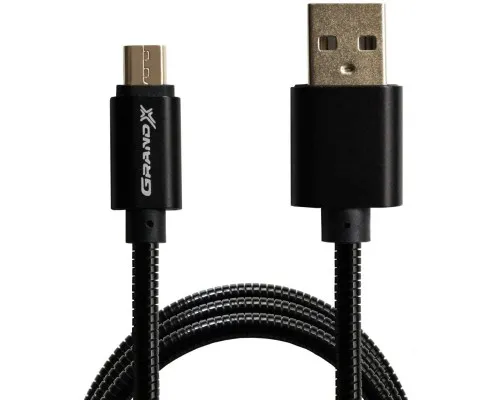 Дата кабель USB 2.0 AM to Micro 5P 1.0m Cu, 2.1A, Black Grand-X (MM-01B)