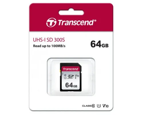 Карта памяти Transcend 64GB SDXC class 10 UHS-I U3 V10 (TS64GSDC300S)