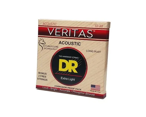 Струни для гітари DR Strings VERITAS Coated Core Acoustic Guitar Strings - Extra Light (10-48) (VTA-10)