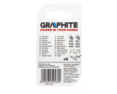 Набор бит Graphite ударных PH1 / 2/3, PZ1/2/3 x 25 мм, 6 шт. (56H540)