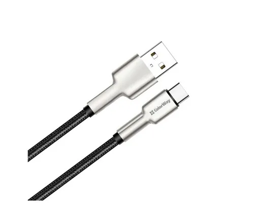 Дата кабель USB 2.0 AM to Type-C 1.0m head metal black ColorWay (CW-CBUC046-BK)
