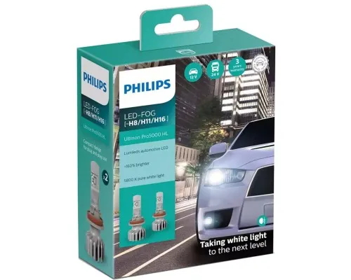 Автолампа Philips Led-Fog H8/Р11/H16 Ultinon Pro5000 +160, 2 шт/комплект (11366U50CWX2)