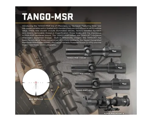 Оптический прицел Sig Sauer Tango MSR 1-6x24mm, 30mm, SFP, Сітка MSR BDC6 з підсвічуванням (SOT61000)