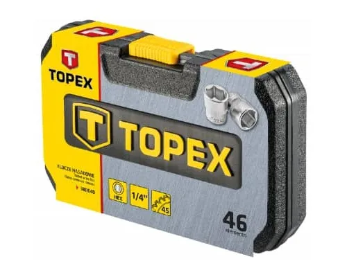 Набір інструментів Topex торцевих головок 1/4” CrV, 46 шт. (38D640)
